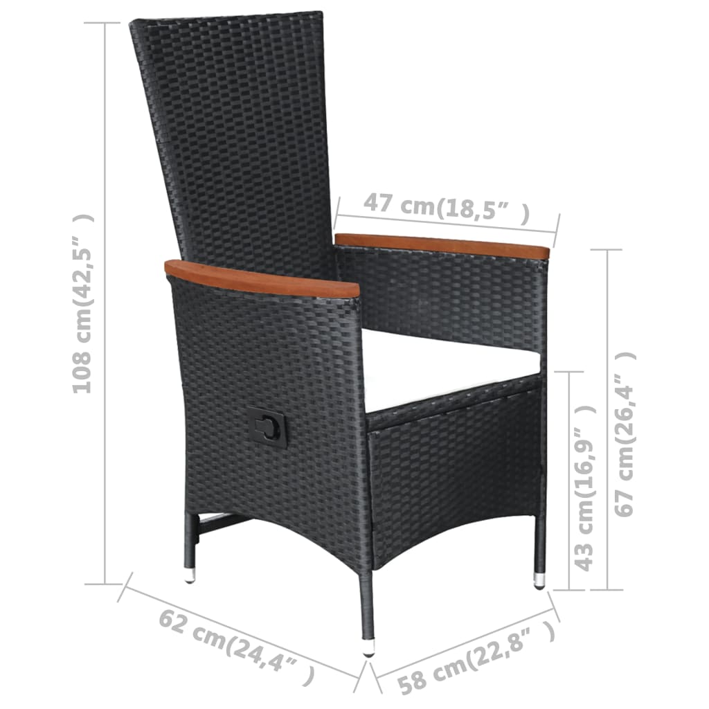 Set da Pranzo da Giardino 9 pz con Cuscini in Polyrattan Nero | homemem39