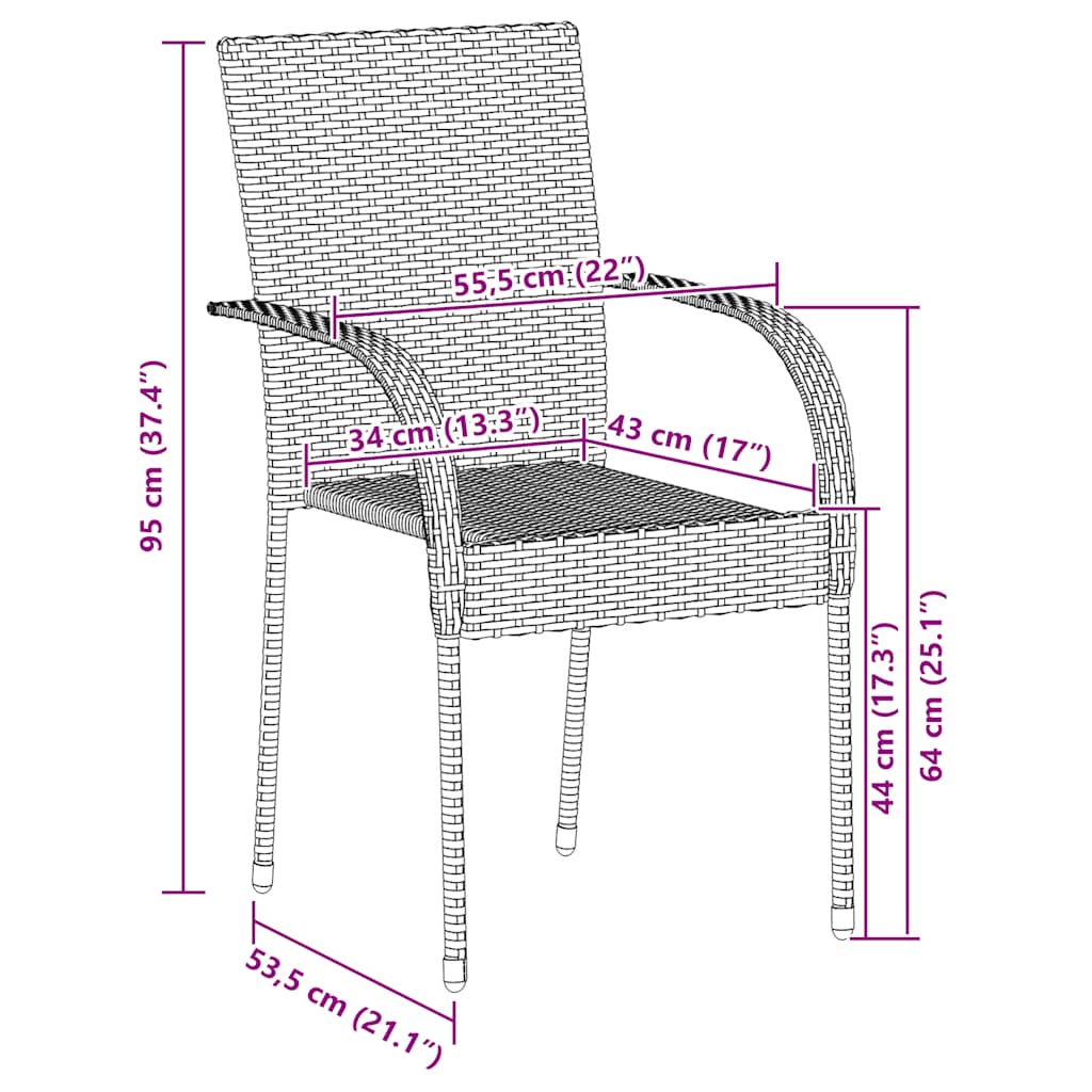 Sedie da Esterno Impilabili 2 pz Grigie in Polyrattan