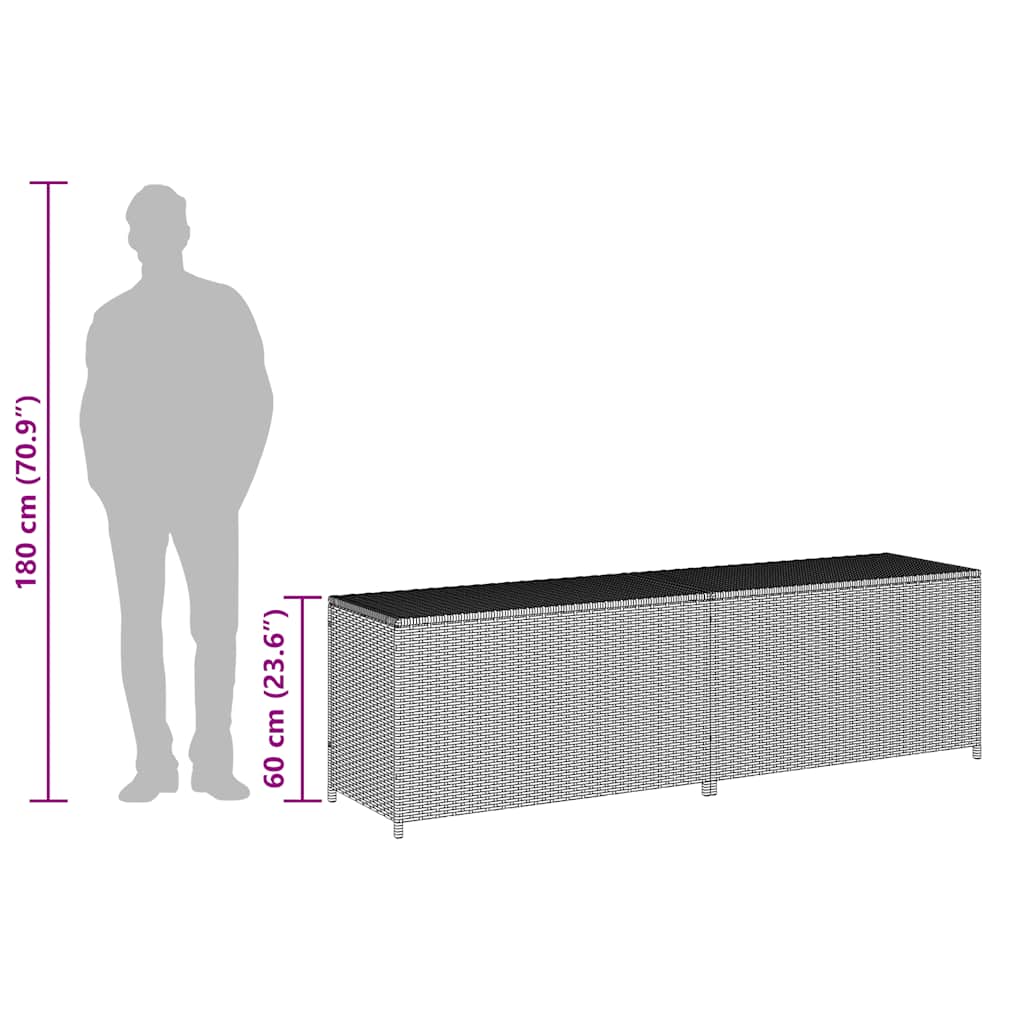 Baule da Giardino in Polyrattan 200x50x60 cm Nero | homemem39