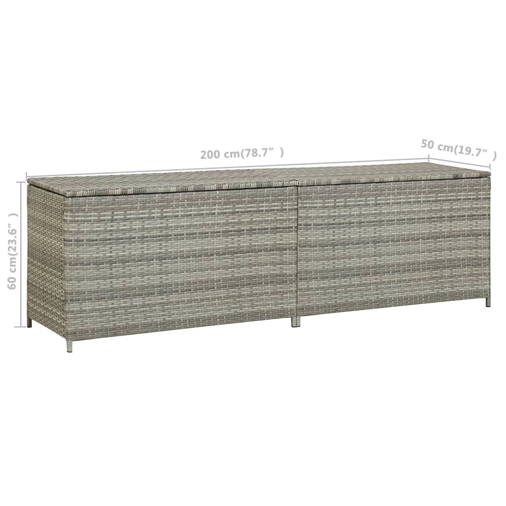 Baule da Giardino in Polyrattan 200x50x60 cm Grigio - homemem39