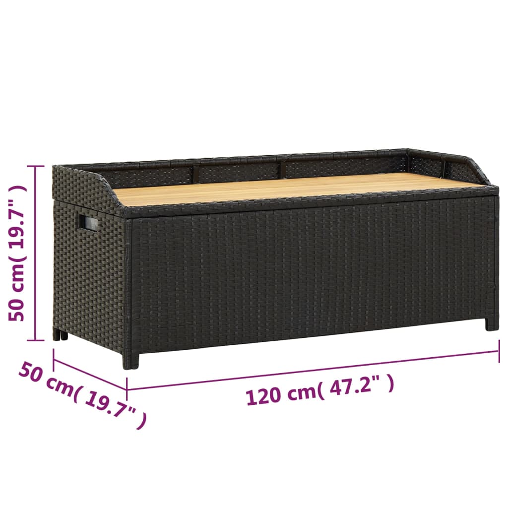 Panca da Giardino con Vano Portaoggetti 120 cm Polyrattan Nera - homemem39