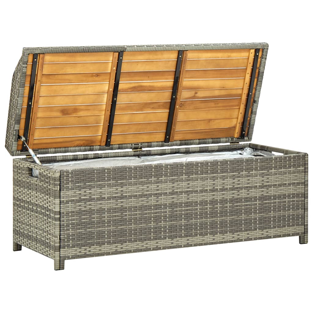 Gartenbank mit Staufach 120cm Polyrattan Grau