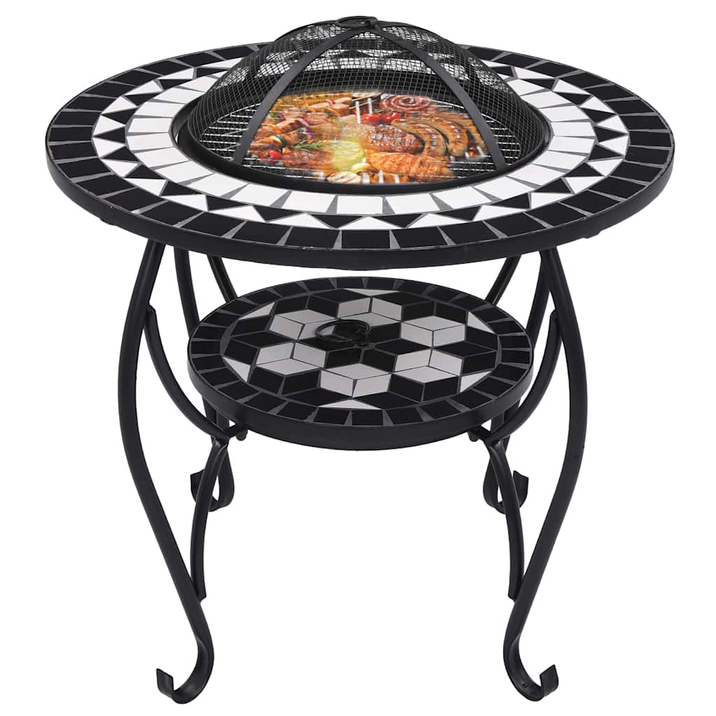 Tavolo con Braciere a Mosaico Nero e Bianco 68 cm in Ceramica