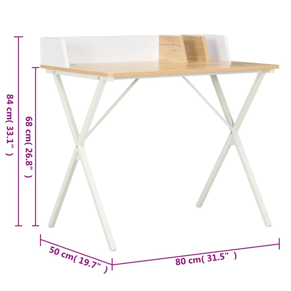 Scrivania Bianca e Naturale 80x50x84 cm - homemem39