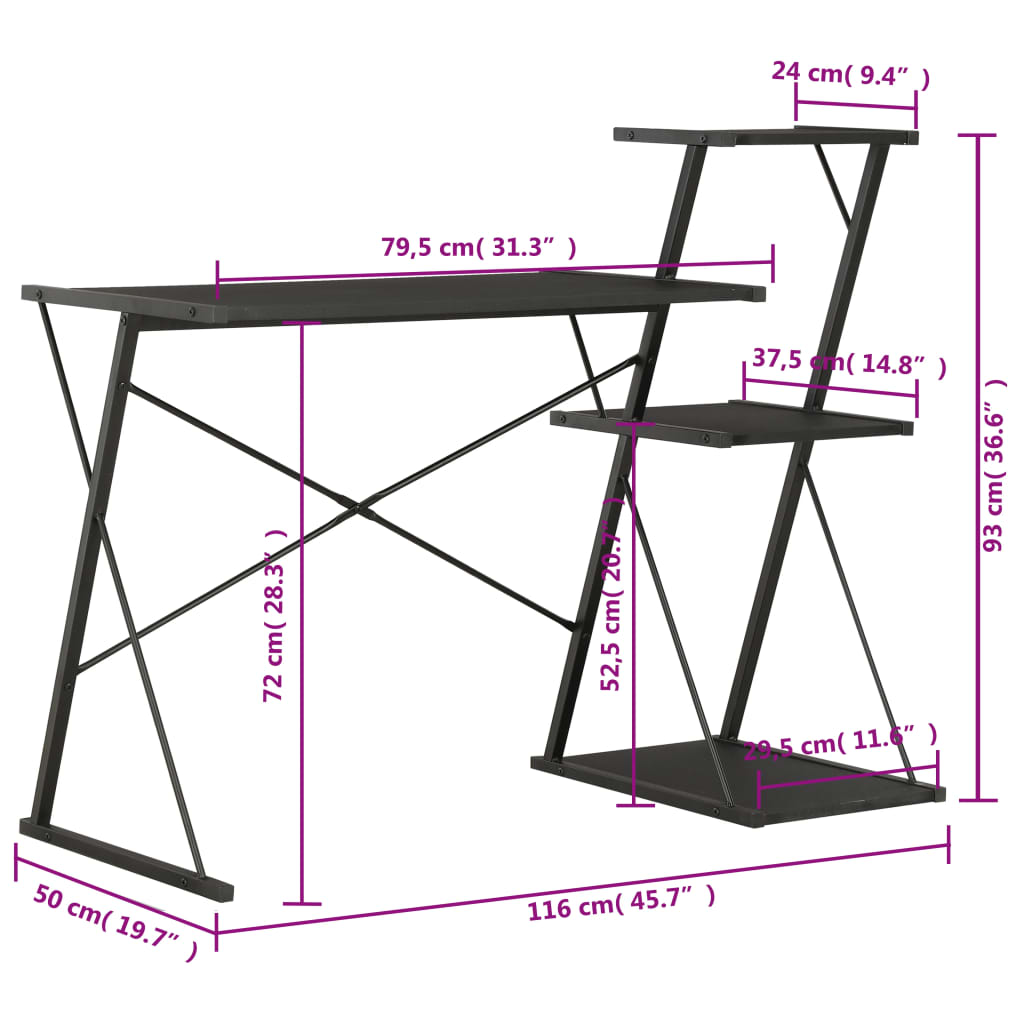 Scrivania con Ripiano Nera 116x50x93 cm - homemem39