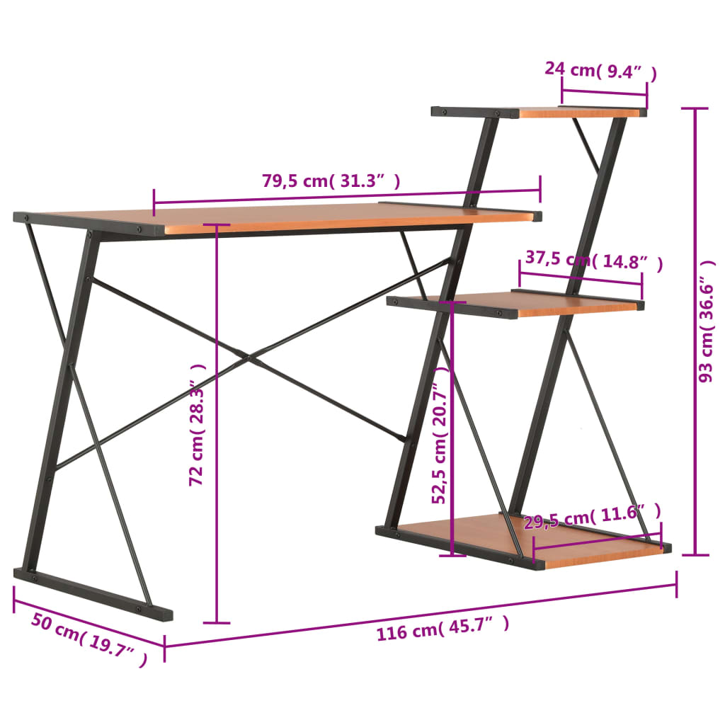 Scrivania con Ripiano Nera e Marrone 116x50x93 cm - homemem39