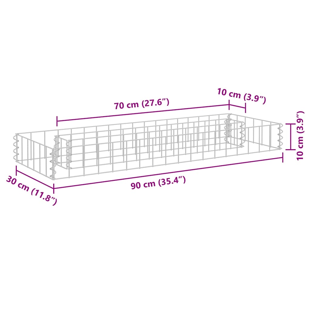Gabbione Letto Rialzato in Acciaio Zincato 90x30x10 cm | homemem39