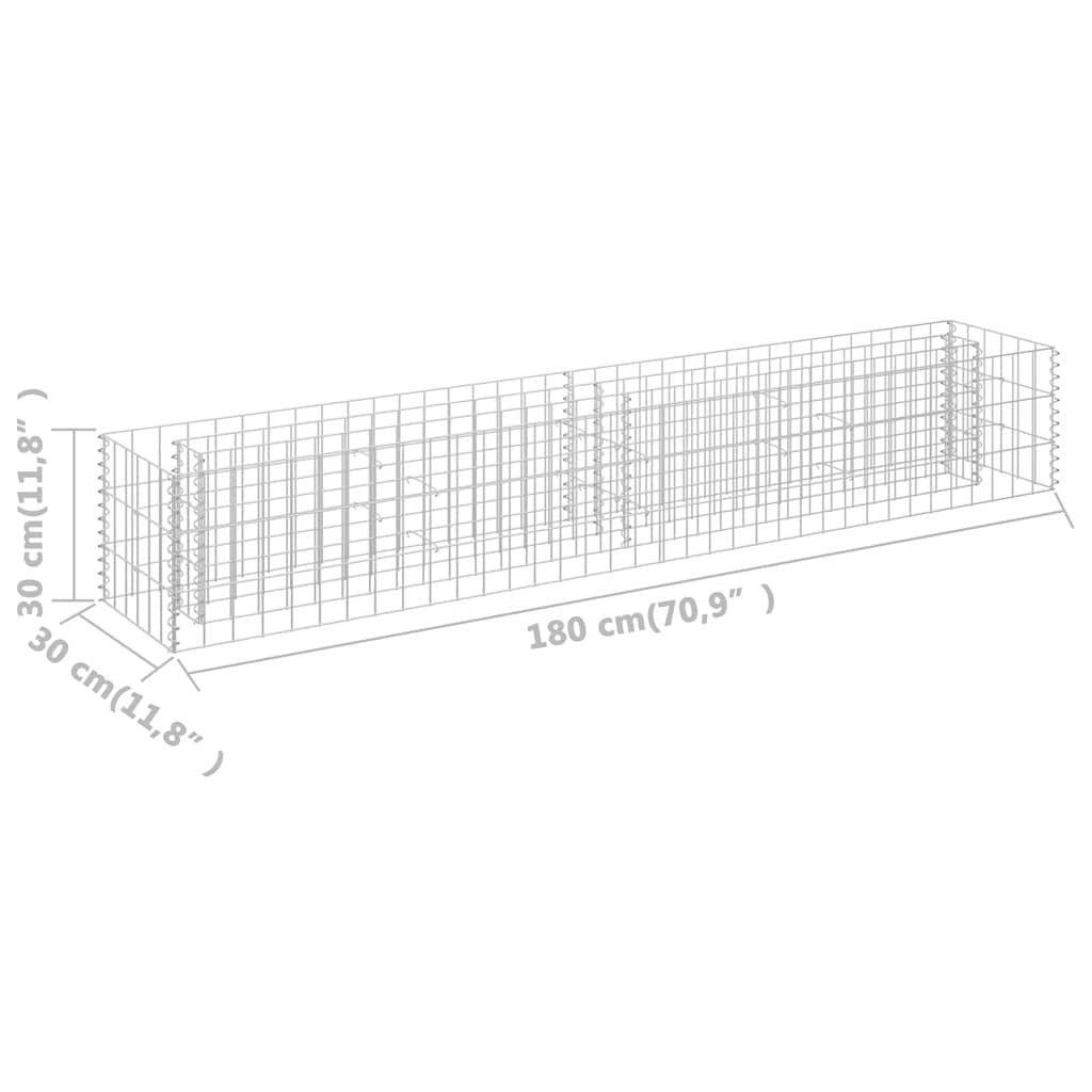 Gabbione Letto Rialzato in Acciaio Zincato 180x30x30 cm - homemem39