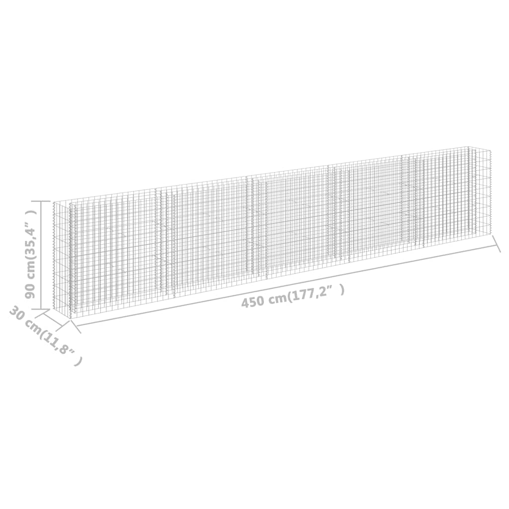 Gabbione Letto Rialzato in Acciaio Zincato 450x30x90 cm - homemem39