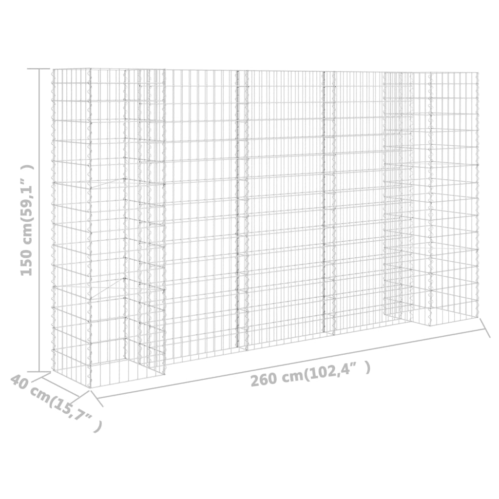 Gabbione Fioriera ad "H" in Filo di Acciaio 260x40x150 cm - homemem39