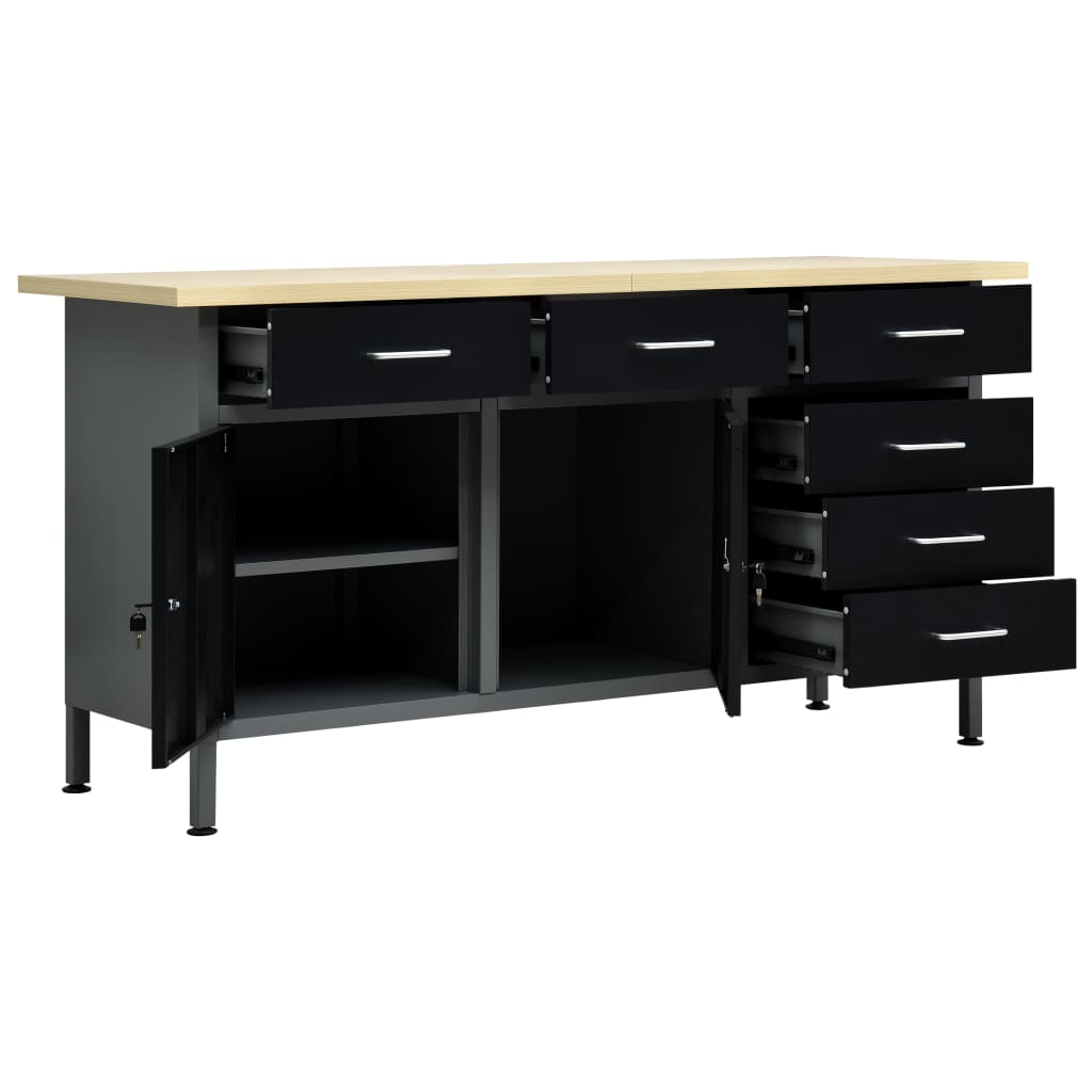 Banco da Lavoro Nero 160x60x85 cm in Acciaio - homemem39