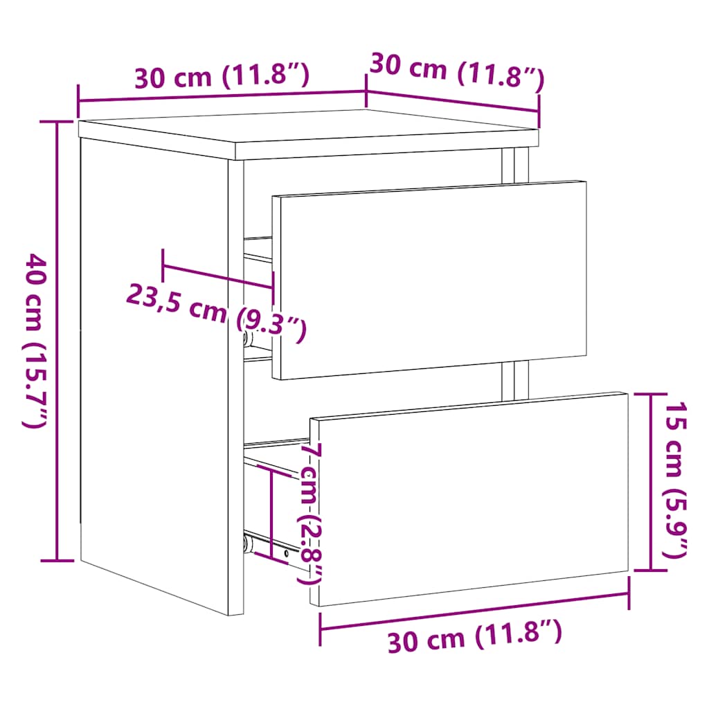 Comodini 2 pz Neri 30x30x40 cm in Legno Multistrato - homemem39