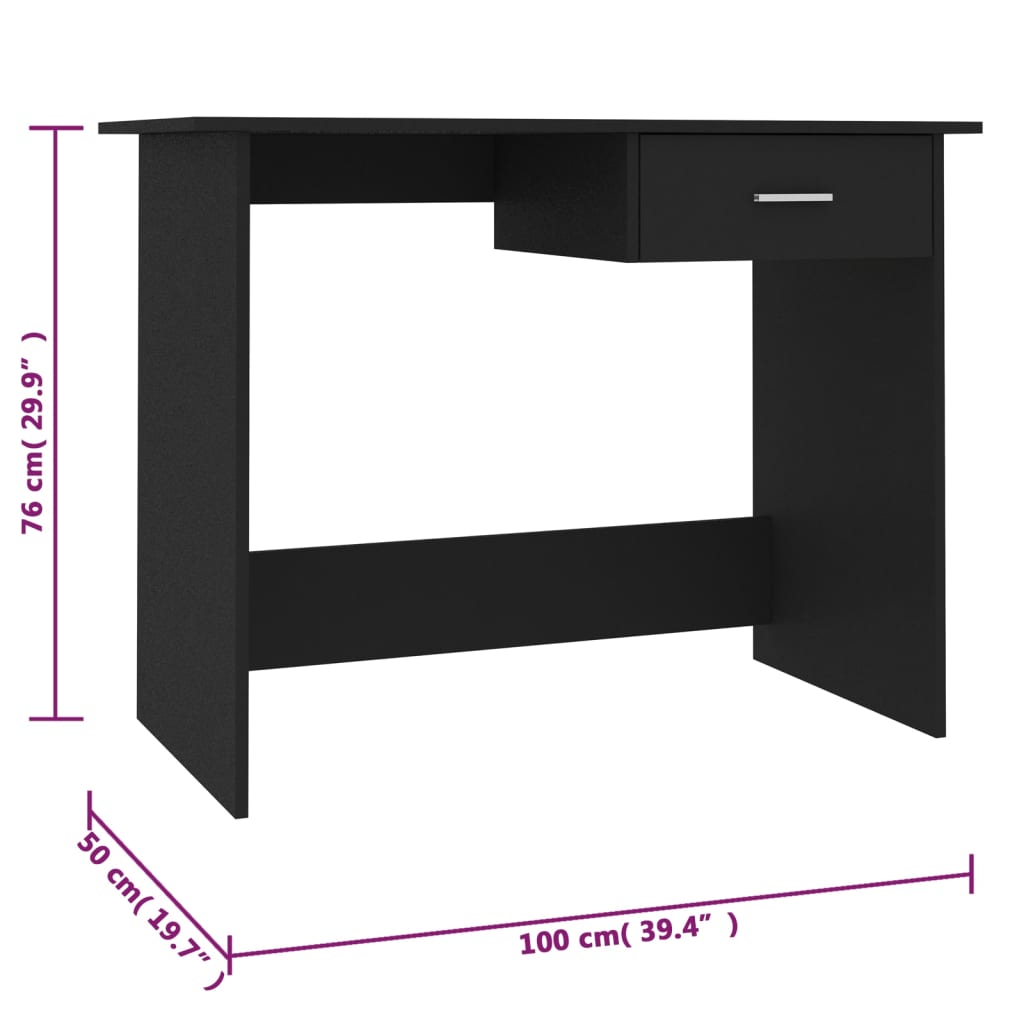 Scrivania Nera 100x50x76 cm in Legno Multistrato - homemem39