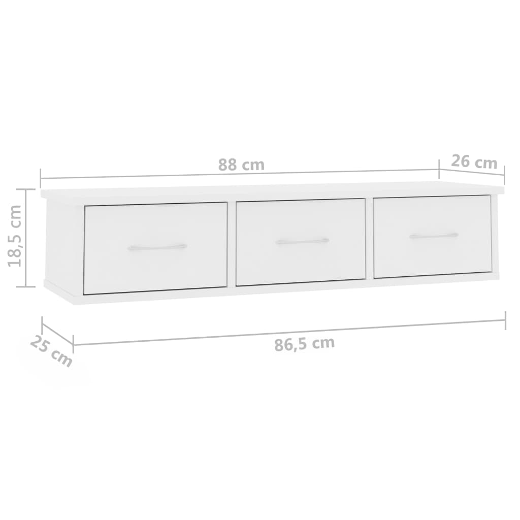 Scaffale con Cassetti a Parete Bianco 88x26x18,5 cm Multistrato | homemem39