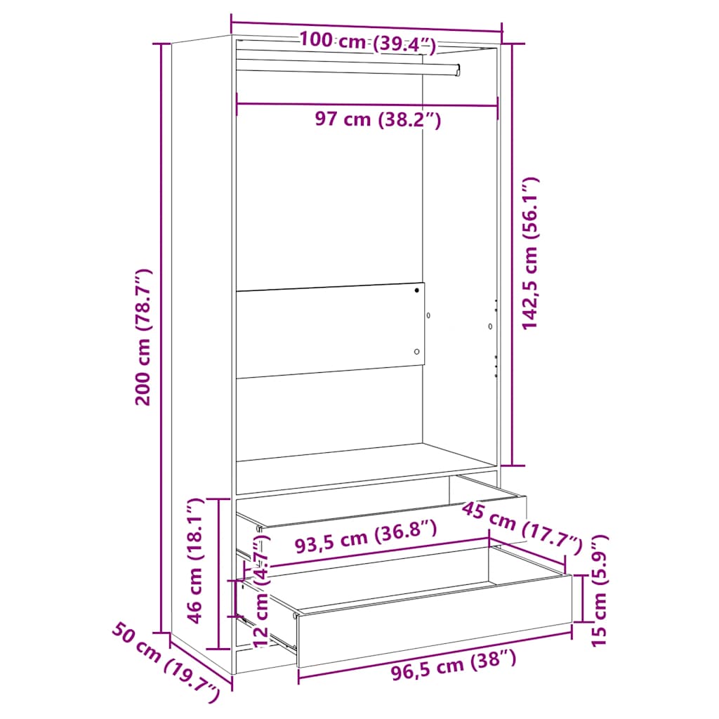 Armadio Bianco 100x50x200 cm in Legno Multistrato - homemem39