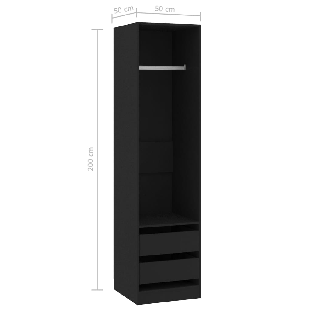 Armadio con Cassetti Nero 50x50x200 cm in Legno Multistrato - homemem39