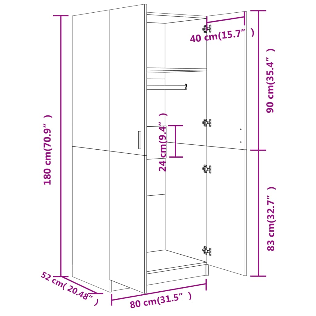 Armadio Grigio Cemento 80x52x180 cm in Legno Multistrato - homemem39
