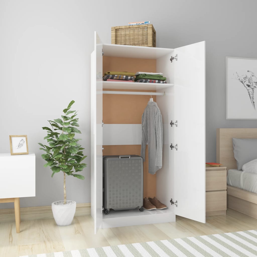 Armadio Bianco Lucido 80x52x180 cm in Legno Multistrato - homemem39