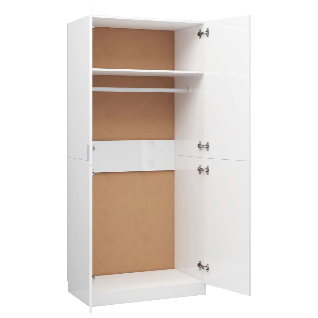 Armadio Bianco Lucido 80x52x180 cm in Legno Multistrato - homemem39