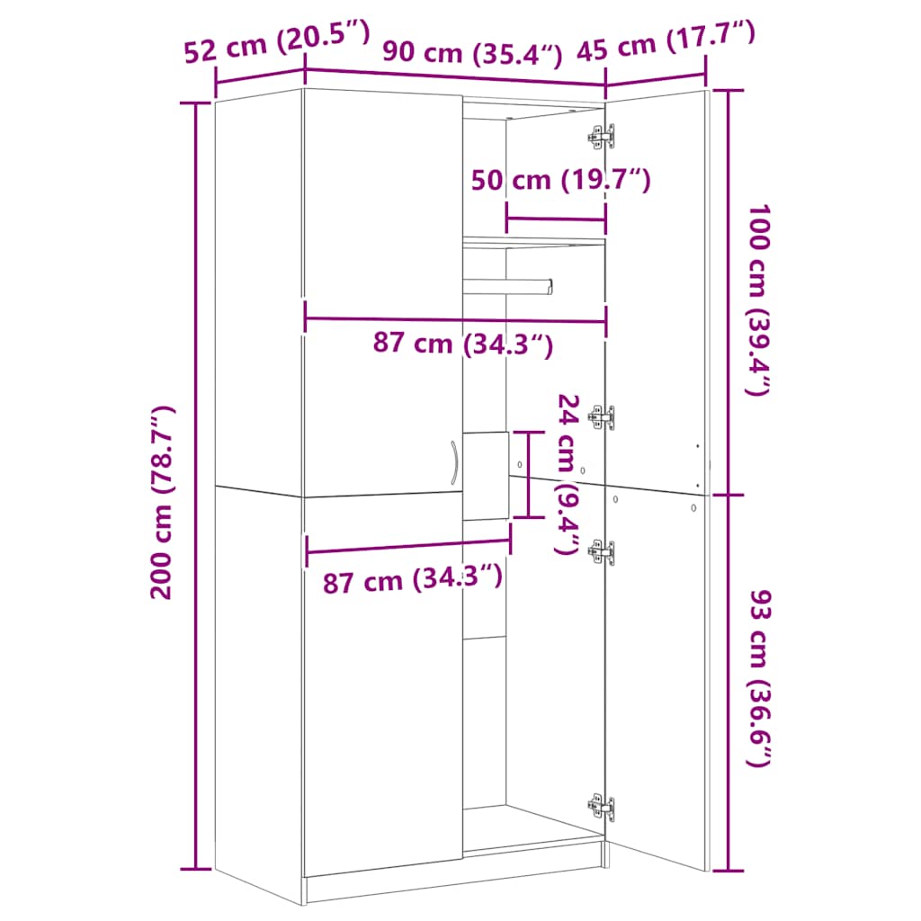 Armadio Rovere Sonoma 90x52x200 cm in Legno Multistrato | homemem39