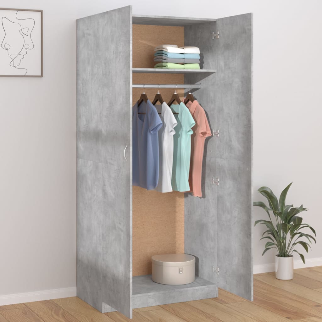 Armadio Grigio Cemento 90x52x200 cm in Legno Multistrato - homemem39