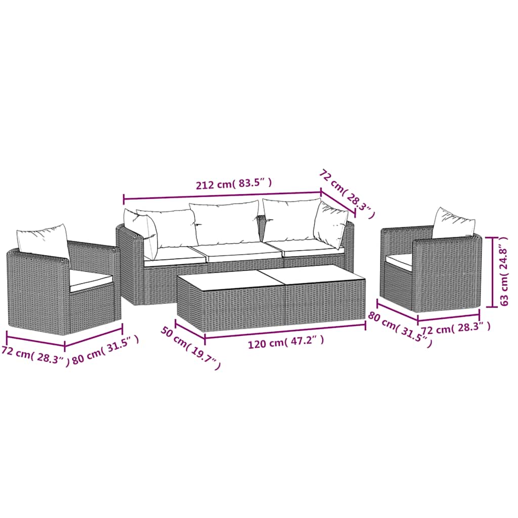 Set Divani da Giardino 7 pz con Cuscini in Polyrattan Nero | homemem39