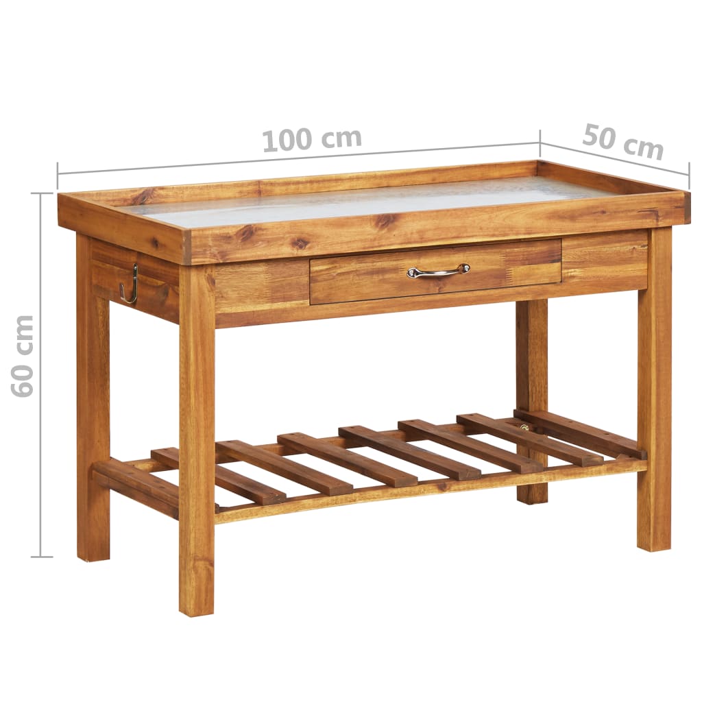 Banco da Lavoro per Giardino Piano in Zinco e Massello d'Acacia - homemem39