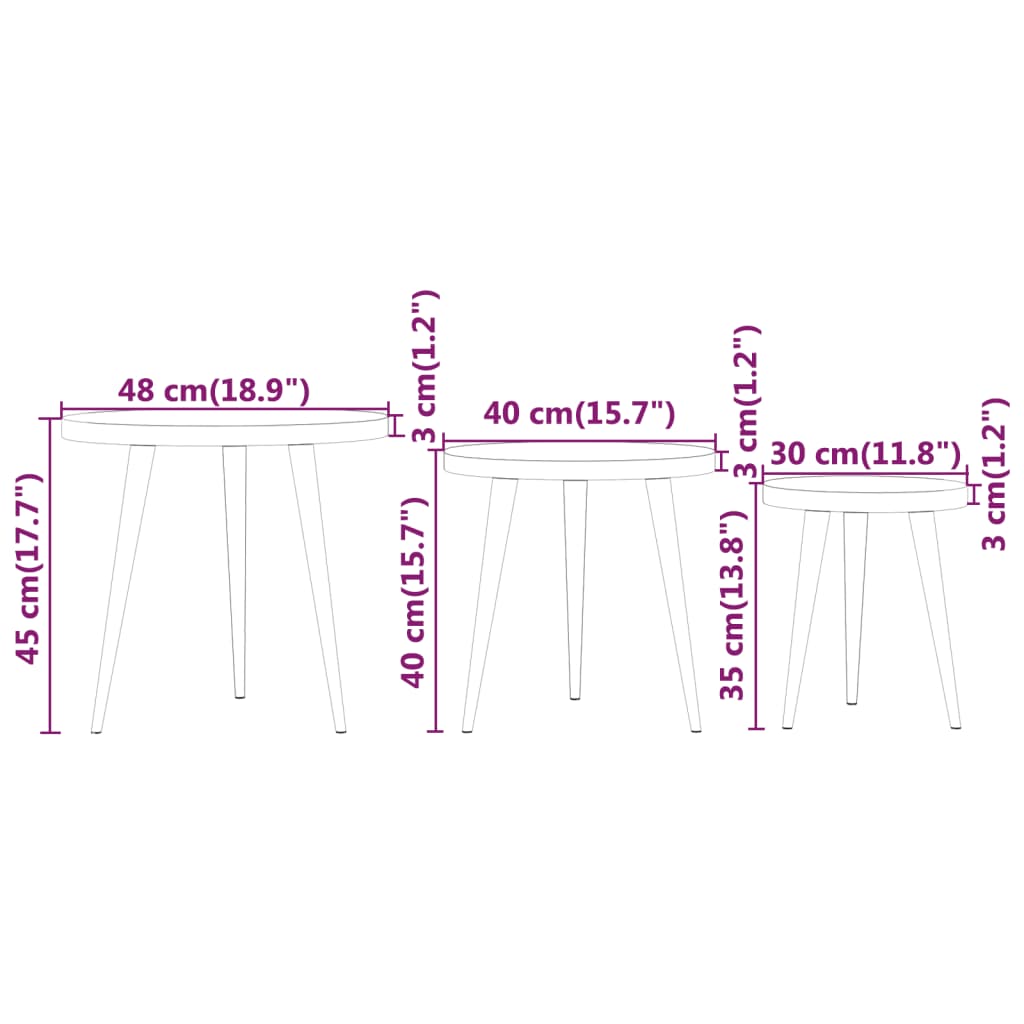Set di Tavolini 3 pz Grigi in MDF e Ferro - homemem39