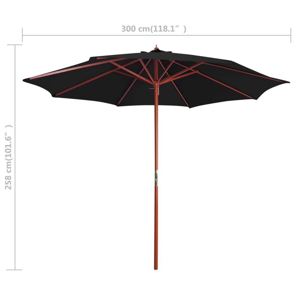 Ombrellone con Palo in Legno 300x258 cm Nero - homemem39