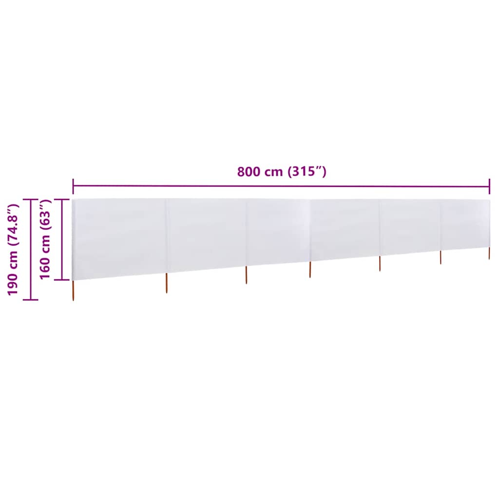 Paravento a 6 Pannelli in Tessuto 800x160 cm Bianco Sabbia - homemem39