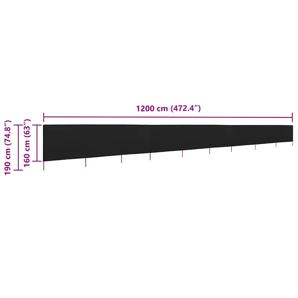 Paravento a 9 Pannelli in Tessuto 1200x160 cm Nero | homemem39