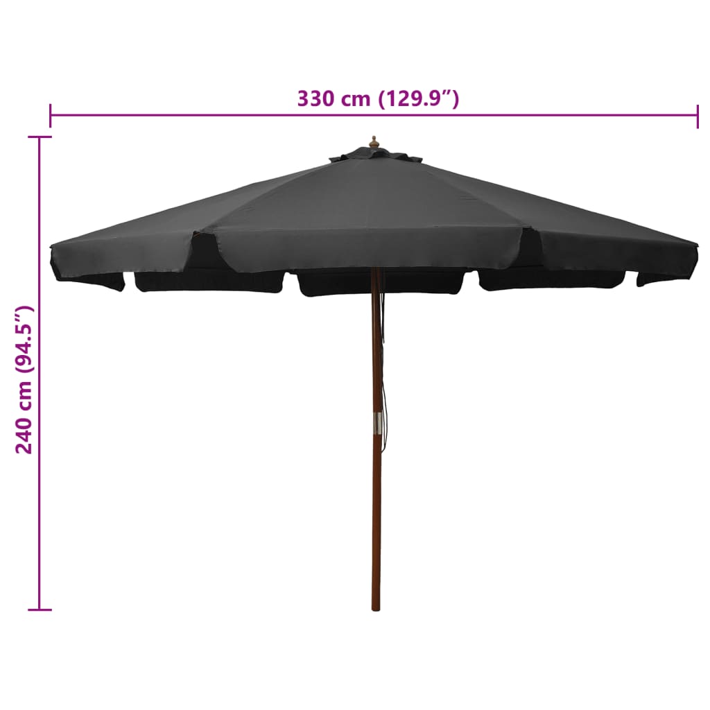 Ombrellone da Esterni con Palo in Legno 300 cm Antracite - homemem39