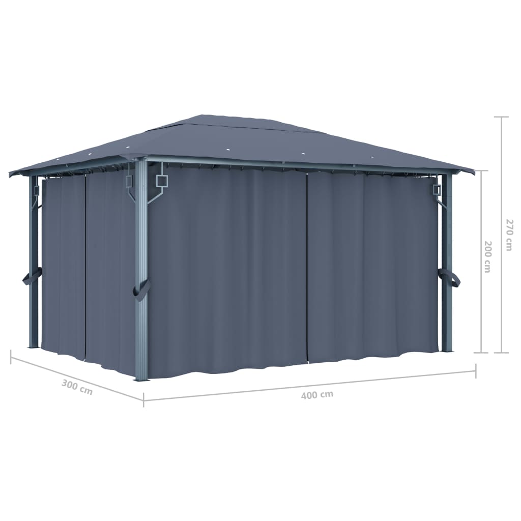 Gazebo con Tenda 400 x 300 cm Antracite in Alluminio | homemem39