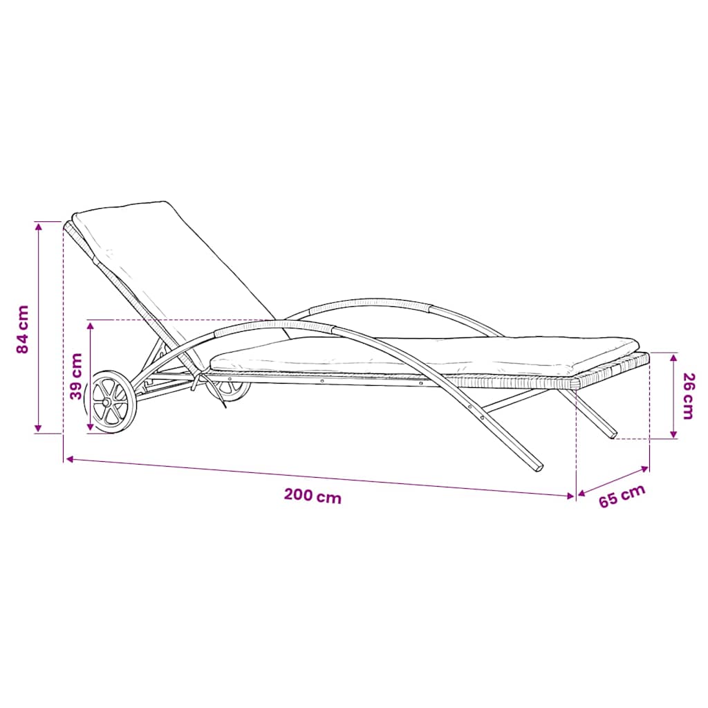 Lettino Prendisole con Cuscino e Ruote in Polyrattan Antracite