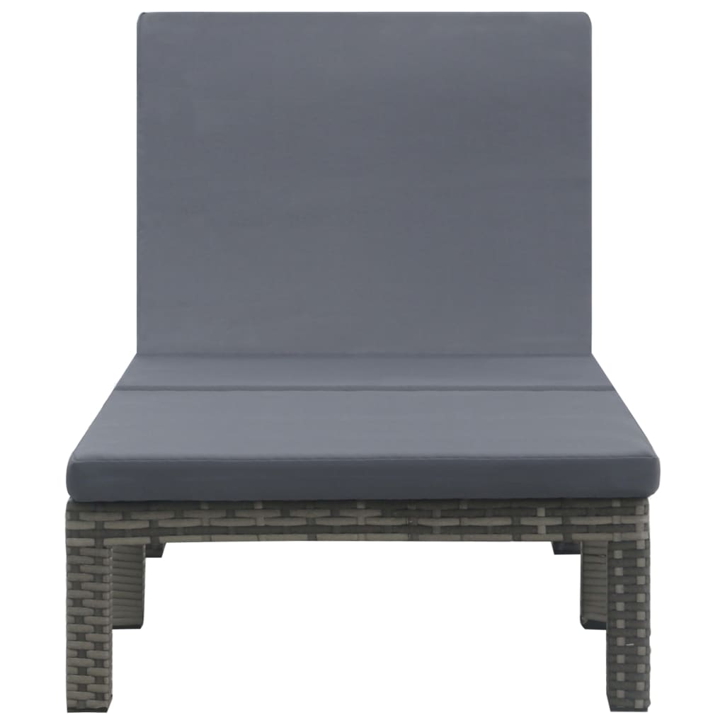 Sun lounger with cushion in Anthracite Polyrattan