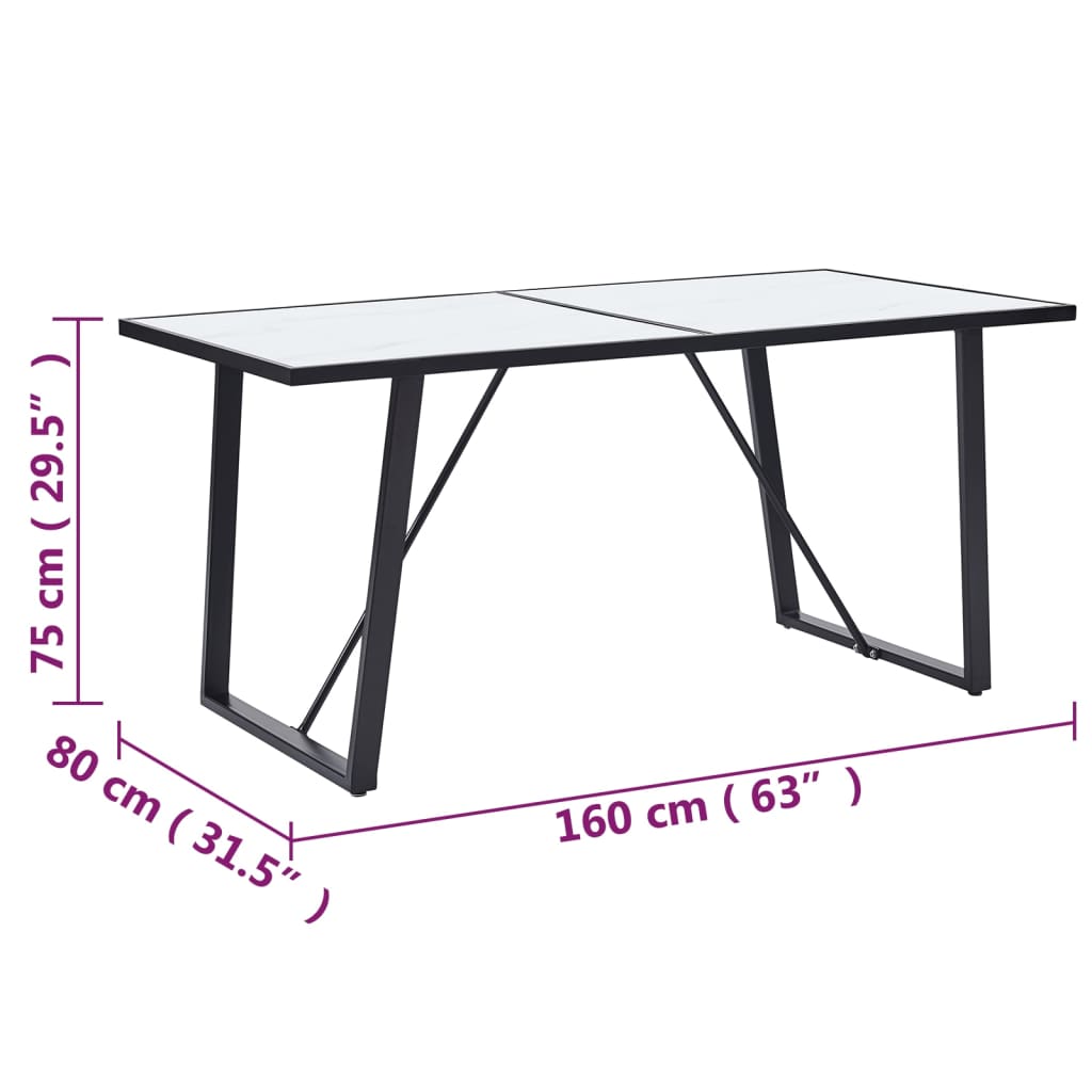 Tavolo da Pranzo Bianco 160x80x75 cm in Vetro Temperato | homemem39
