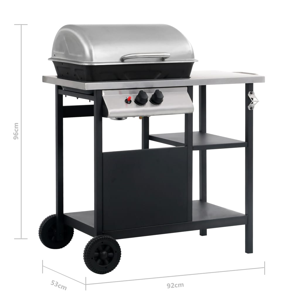 Barbecue e Griglia a Gas a 3 Ripiani Tavolinetto Nero e Argento - homemem39