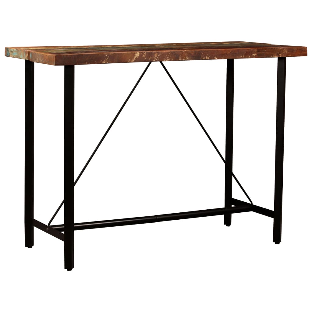 Set da Bar 5 pz in Legno Massello di Recupero e Vera Pelle | homemem39