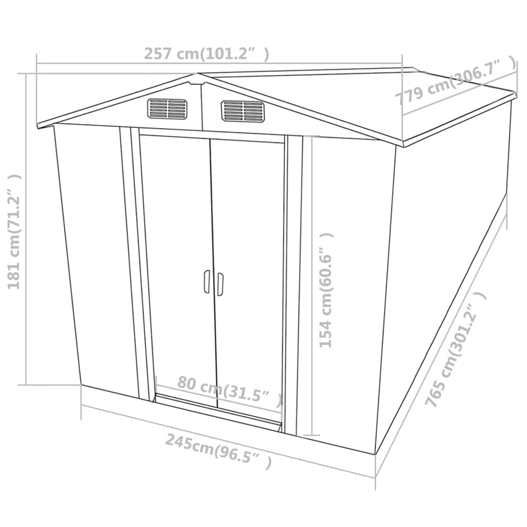 Capanno da Giardino Antracite 257x779x181cm in Acciaio Zincato - homemem39