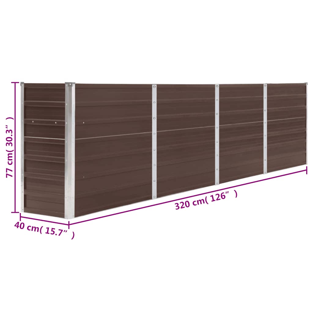 Letto di Coltura Rialzato 320x40x77 cm Acciaio Zincato Marrone | homemem39