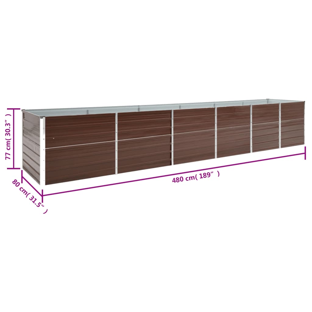 Letto Rialzato Giardino in Acciaio Zincato 480x80x77 cm Marrone - homemem39