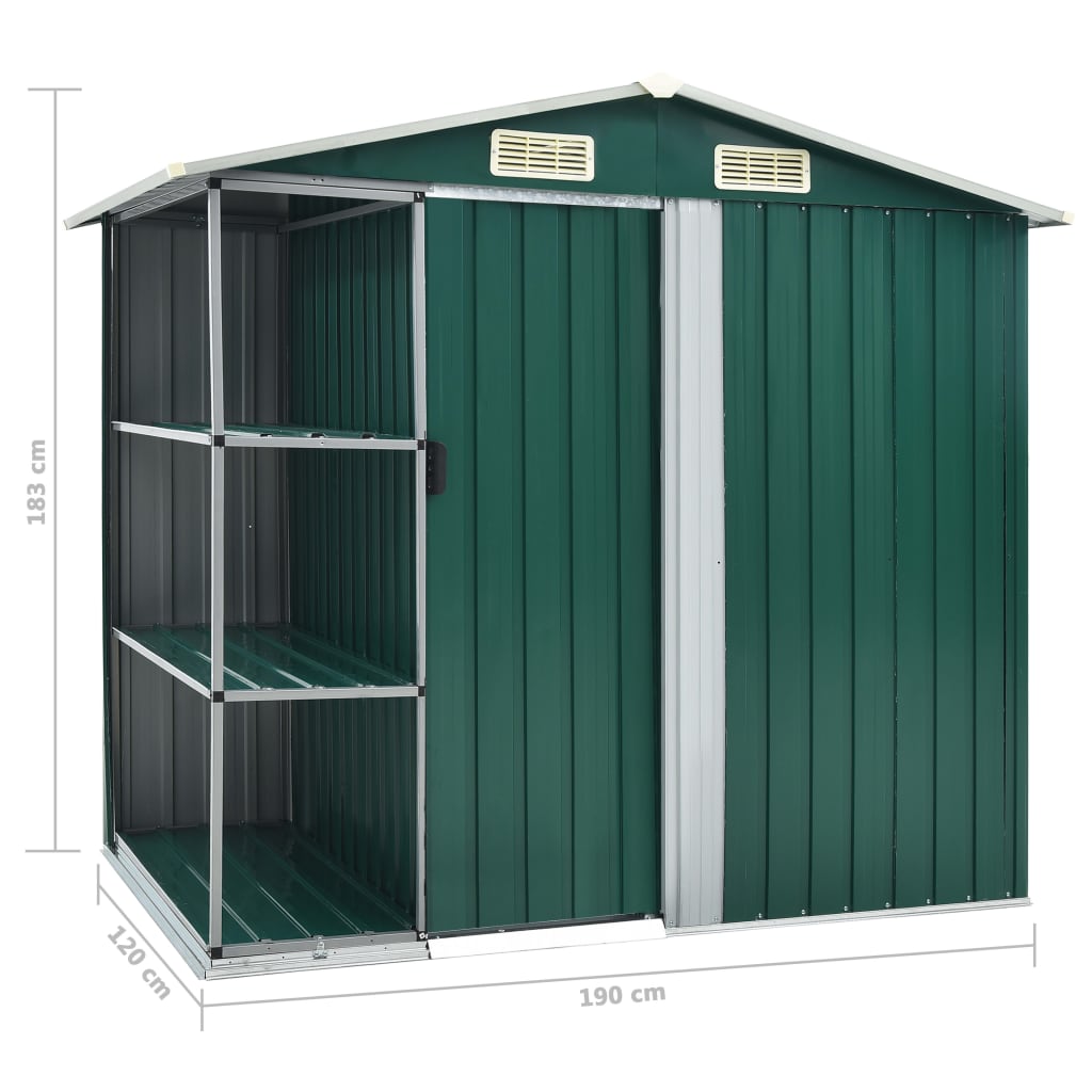 Capanno da Giardino con Scaffali Verde 205x130x183 cm in Ferro - homemem39