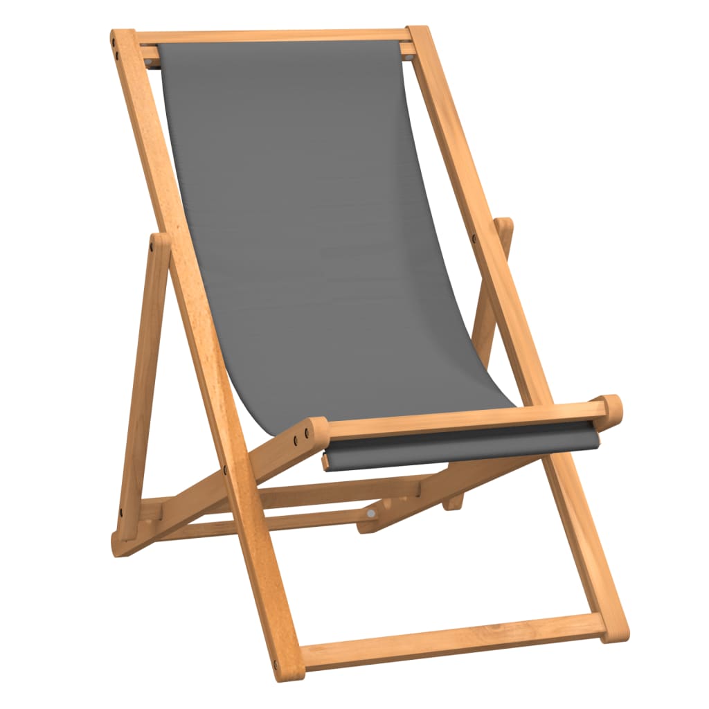 Sedia da Spiaggia Pieghevole in Legno Massello di Teak Grigia - homemem39