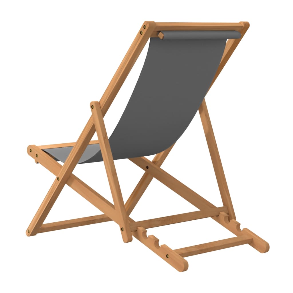 Sedia da Spiaggia Pieghevole in Legno Massello di Teak Grigia - homemem39