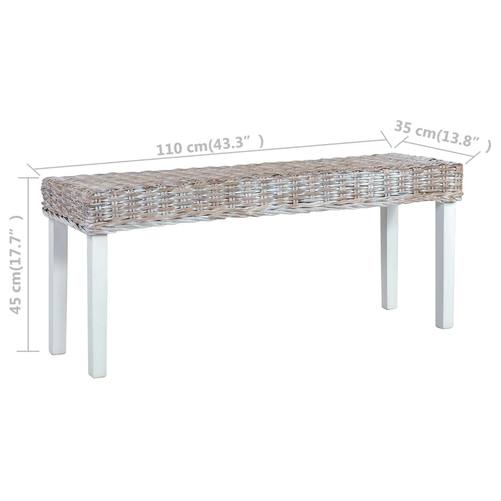 Panca 110 cm Bianca in Rattan Naturale Kubu e Massello di Mogano | homemem39