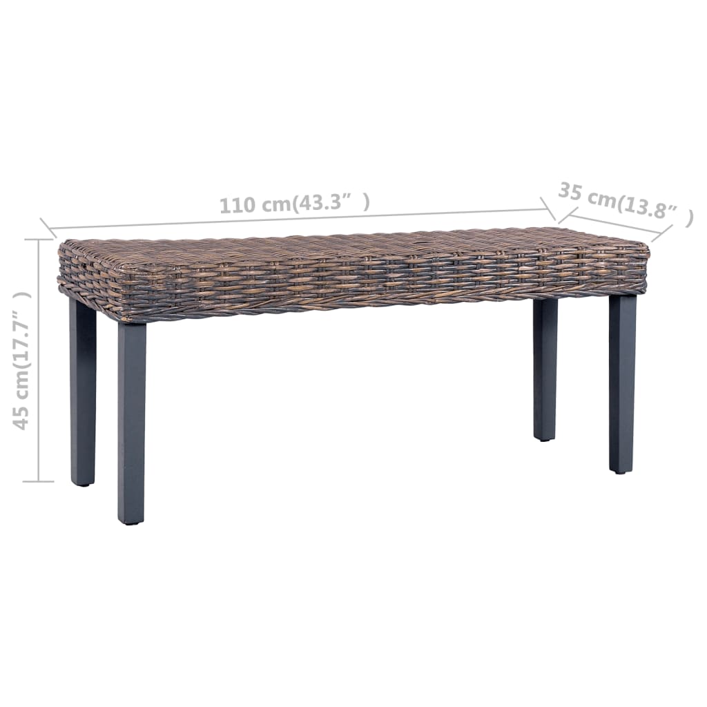 Panca 110 cm Grigia in Rattan Naturale Kubu e Massello di Mogano | homemem39