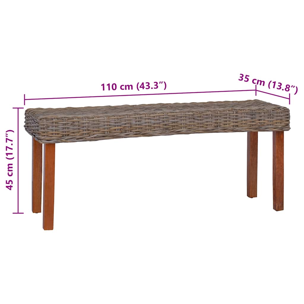 Panca 110 cm in Rattan Naturale Kubu e Massello di Mogano | homemem39