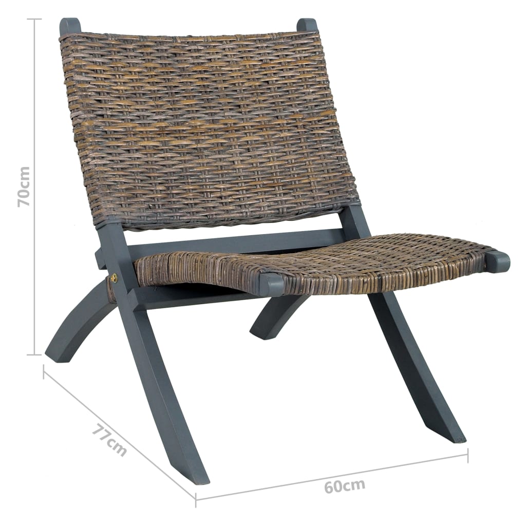 Sedia Relax Grigia in Rattan Kubu Naturale e Mogano Massello