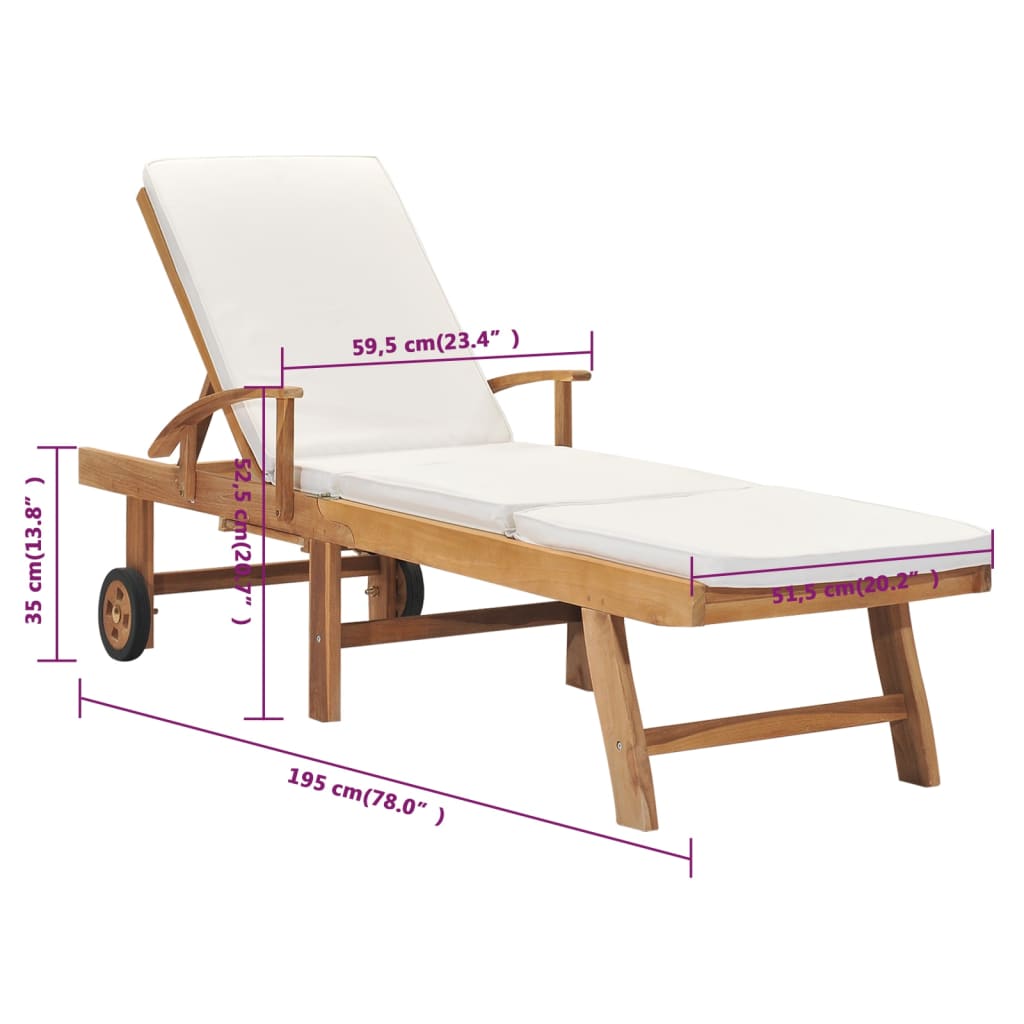 Lettino Prendisole con Cuscino in Massello di Teak Crema - homemem39