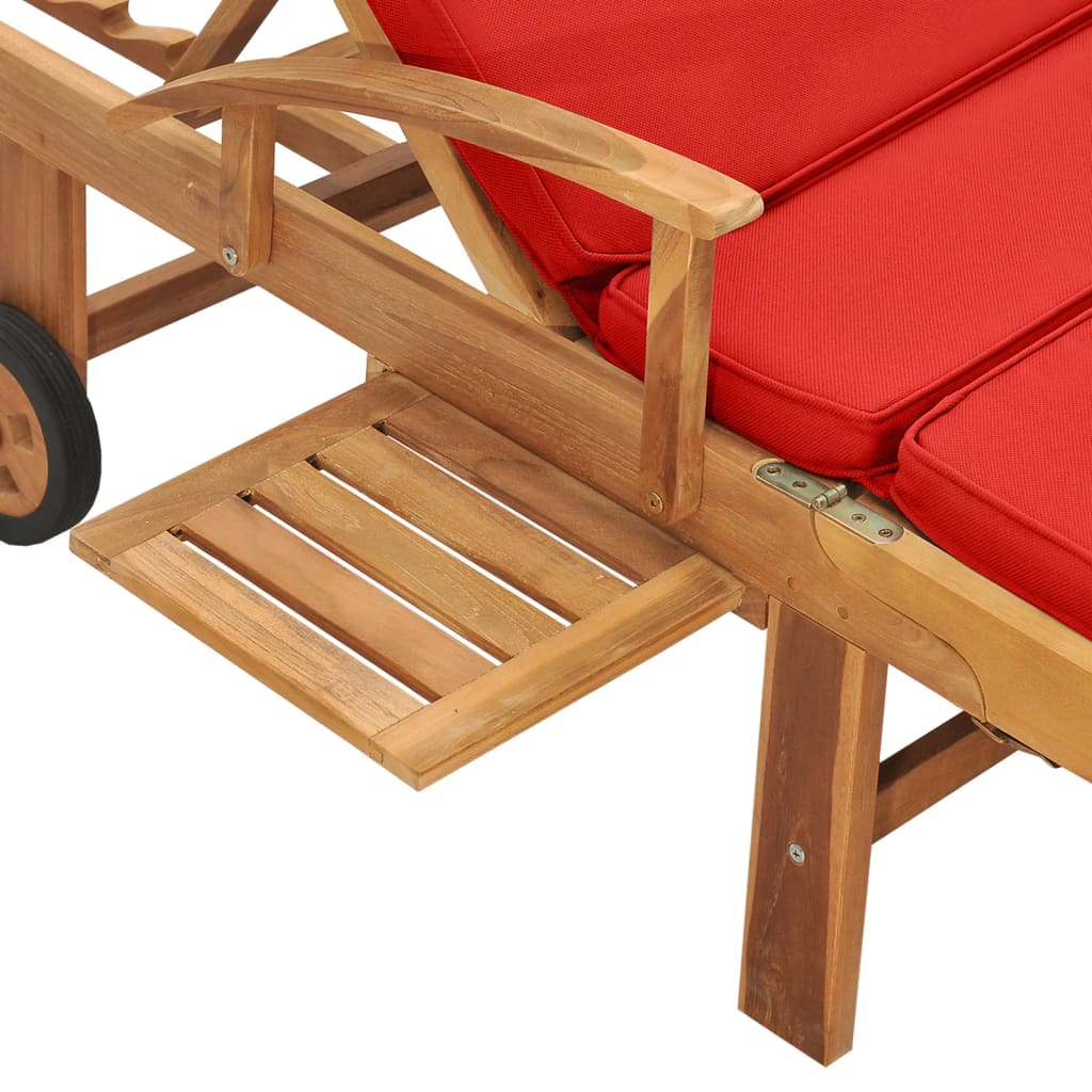 Lettino Prendisole con Cuscino in Massello di Teak Rosso - homemem39